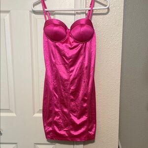 Vibrant Pink Mini Dress with Satin Sheen and Spaghetti Straps